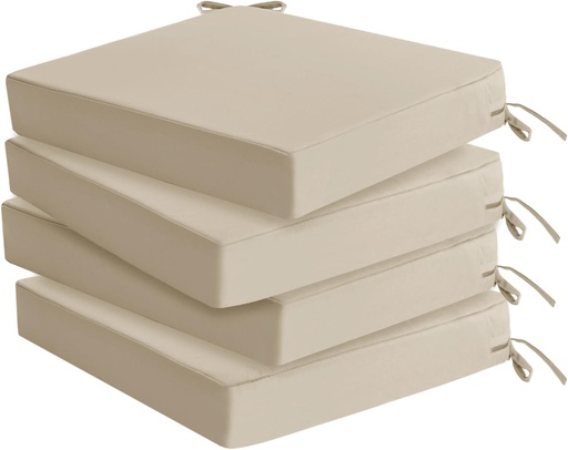 [BRSRAAYHDEAQI3Q7] Outdoor Chair Cushions Set of 4: Waterproof & Fade Resistant Seat Cushion for Patio Furniture - 18.5 x 16 x 2 Inch Chair Pads with Ties and Hidden Zipper - Patio Chair Cushion Replacement, Beige