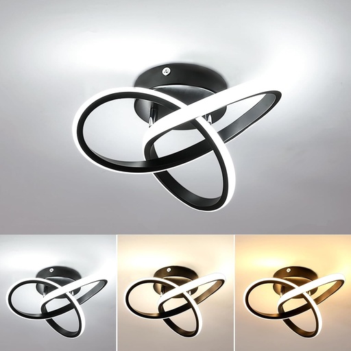 [BRSROEIRCAMRMFIZ] DELIPOP Black Led Hallway Light Fixtures, 16W Modern LED Ceiling Light Dimmable Flush Mount, 3-Color Close to Ceiling Lights for Bathroom Bedroom Kitchen Balcony Stair Small Lamp