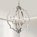 Brushed Nickel Chandelier Large 4-Light Modern Farmhouse Pendant Lighting Fixtures for Dining Room Living Room Bedroom Kitchen Island Home Office