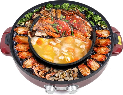 [BRSRAAYRC4HWYGTH] Grill with Shabu Shabu, 2200W Electric Hot Pot with Separable Cooking Plate, Non-Stick Coating, 3.6L