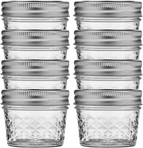 [BRSRAZT3A4DWEHLP] Ball Wide Mouth Quilted Crystal Jelly Jars with Lids and Bands, Used for Canning, Pickling, Juice, Jam, Jelly, Quarter Pint Size (4 Ounce (Pack of 8))