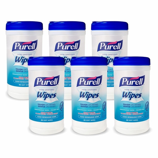 [BRSWICQGCB4W2DI7] Purell Hand Sanitizing Wipes, Clean Refreshing Scent, 40 Count Hand Wipes Canister (Pack of 6) - 9120-06-CMR