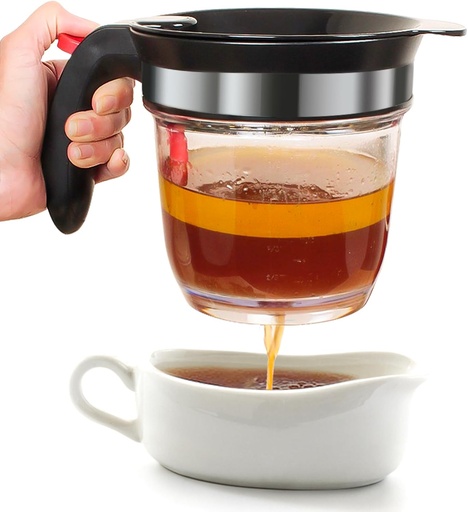 [BRSWKHALAQIGK3I4] Fat Separator With Bottom Release, 4 Cup Gravy Separator for Cooking with Oil Strainer, Kitchen Gadgets Grease Separator Packaged with a 3-in-1 Multifunctional Peeler (Red)