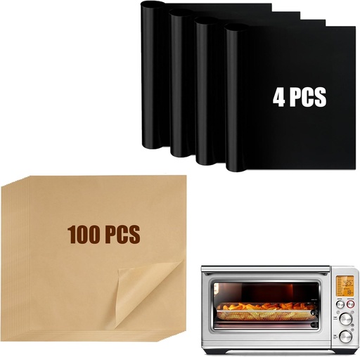 [BRSRAGAYDIFWEYDK] Air Fryer Liners Compatible with Breville BOV900BSS the Smart Oven Air Fryer Pro, 100 PCS Unbleached Parchment Paper Disposable with 4 PCS AirFryer Oven Liners Accessories for Breville Toaster Oven