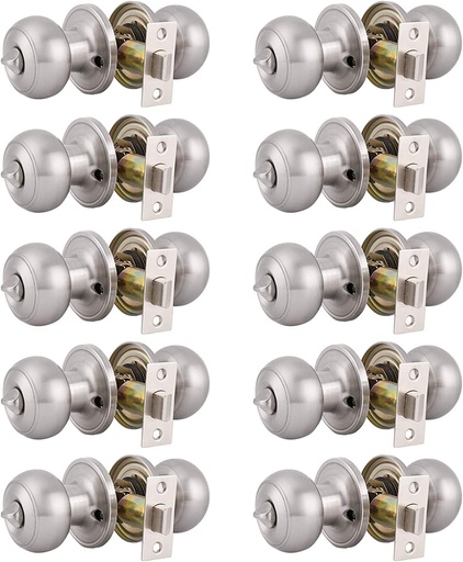 [BRSRMGD2OYJQAH3F] Gobrico Brushed Nickel Door Handles Privacy Door Knobs with Lock Bedroom Bathroom Door Levers Stainless Steel Interior Door Knobset Flat Ball Shape 10 Pack