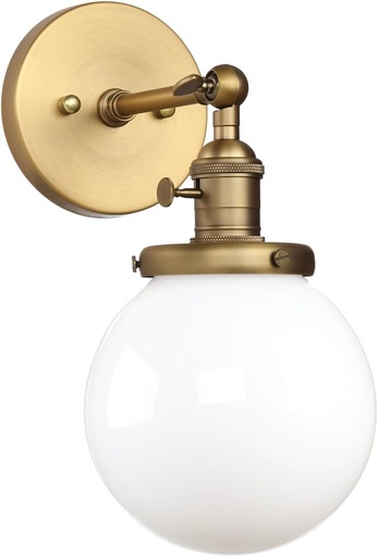 [BRSWKH35CEOBO3Q7] Pathson Hardwired Wall Sconce with White Globe, Brass Bathroom Vanity Light with On Off Switch, Vintage Wall Light Fixtures for Living Room Loft Hallway