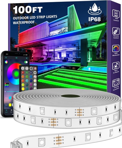[BRSRMZYTBUHA23A4] AILBTON 100ft Outdoor LED Strip Lights Waterproof,IP68 Outside Led Light Strips Waterproof with Bluetooth App Remote Control,Music Sync RGB Exterior Led Rope Lights,for Balcony,Deck,Roof,Garden,Pool