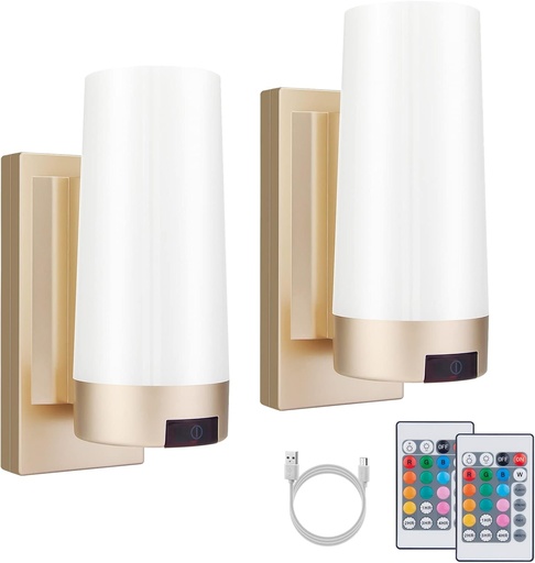 [BRSW2CT5A55AAFA2] BIGMONAT Wireless Wall Sconce Light USB Rechargeable, Multi Color Changing, Dimmable Night Light with Remote, Stick on RGB Lamp for Hallway Bathroom Kids Bedroom Home Decor Mood Lighting, 2 Pack