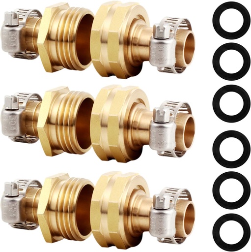 [BRSWYFIKO57RAF3L] Solid Brass Garden Hose Repair Connector with Clamps Hose End Repair Kit,Fit for Male and Female Hose Fittings (5/8"-3 Set)