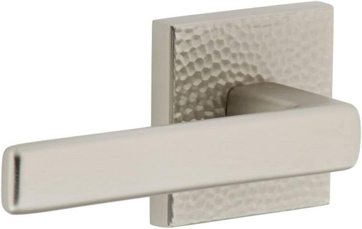 [BRSROZT5CAFWY23A] Viaggio QADMHMLUS_DD Quadrato Hammered Solid Brass Non-Turning Two-Sided Dummy Door Lever Set with Lusso Lever and Quadrato Hammered Backplate - Satin Nickel