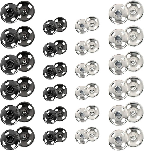 [BRSWGZLQAR7AGFD4] Kenkio 120 Sets Sew-on Snap Buttons Metal Snaps Fasteners Press Studs Buttons for Sewing, 8 mm and 10 mm,Black and Silver