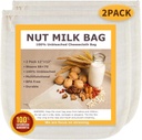 Nut Milk Bags, All Natural Cheesecloth Bags, 12"x12", 2 Pack, 100% Unbleached Cotton Cloth Bags for Tea/Yogurt/Juice/Wine/Soup/Herbs, Durable Washable Reusable Almond Milk Strainer(Weave 66x70)