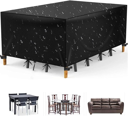 [BRSROHAZBUCBG2D7] Dustproof Waterproof Furniture Cover Universal Size Rectangular Garden Dining Table Chairs Outdoor Furniture Cover with Windproof Buckles 130x110x100cm Black
