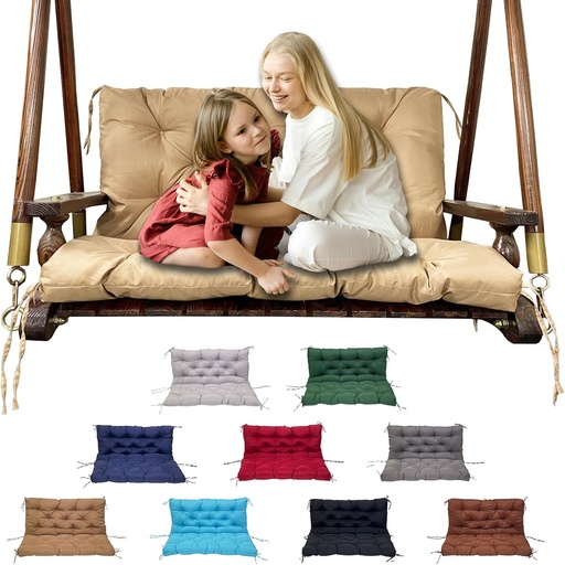 [BRSRAA35CJYRE2TH] Porch Replacement Swing Cushions for Outdoor: 2-3 Seater Garden Waterproof Patio Bench Cushion with Ties - 4" Thick Swing Chair Cushion for Backyard Furniture Loveseat