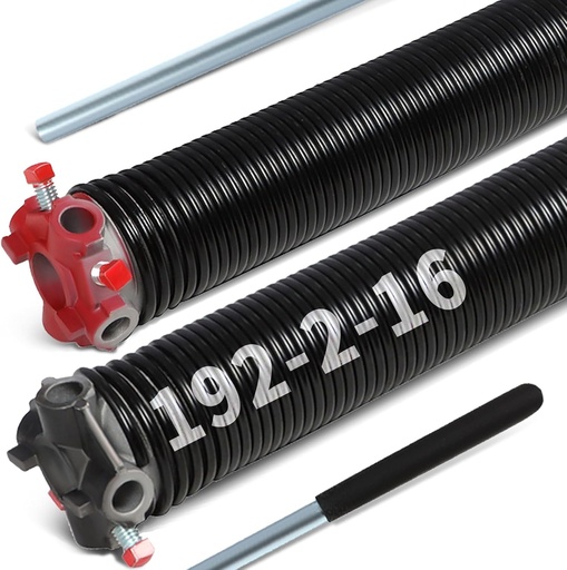 [BRSRAFD3CB7QICL6] 1 Pair 2" Garage Door Torsion Springs Replacement (Wire Dia 0.192", ID 2", Length 16") - 16000+ Cycles Heavy Duty 82B Steel, with 2 Non-Slip Winding Bars for Residential/Commerc (0.192X2"X16")