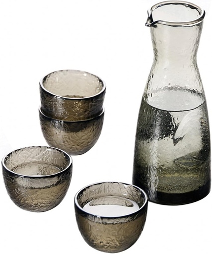 [BRSRA233OIPRG3DD] Glass Sake Set Japanese, Sake Pot Sake Cup Transparent Modern Used for Home Party and Great Gifts 4 Sake Cups +1Sake Pot