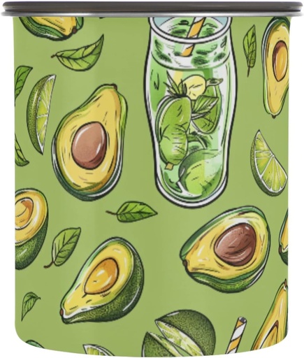 [BRSREAQFAUFGK3TV] Avocado Juice Leaves Airtight Coffee Bean Canister 30oz Food Storage Containers with Lids For Gournd, Tea, Sugar, Flour, Rice, Cereal, Candy Cookie Jar