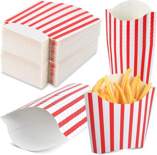 [BRSRMBA7DEIB6HI3] 100 Pack 4oz French Fry Box Small French Fry Containers Black and White Stripes French Fry Holder Disposable Popcorn Cups Paper Takeout Boxes for Black and White Party (Red, 100 pack)