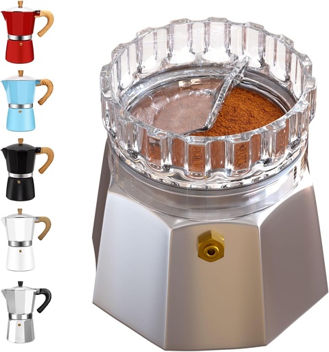 [BRSRAGQRBMIQA2DG] Moka Pot Dosing Funnel Transparent Mocha Dispenser Precise Volume Control Perfect Extraction Ratio for 3 Cup Aluminum Espresso Stovetop Coffeemaker-M65mm