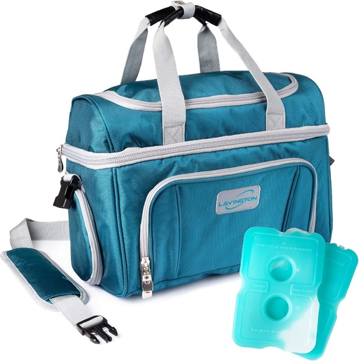 [BRSWYCTYBMHQK2QU] Versal Lunch box For Men Insulated cooler Lunch bag w/ 3 compartment - Detachable Shoulder Strap + 2 Ice Packs. Strong SBS Zippers Great gifts For Men (Teal, Large)