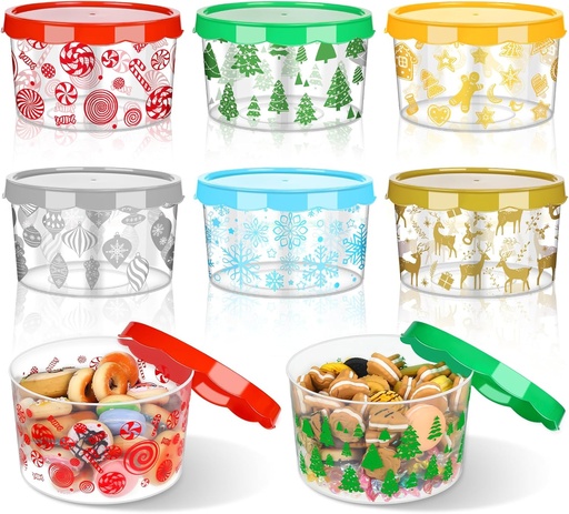 [BRSROFIQDMBQK2TF] Yaomiao 6 Pcs Christmas Cookie Storage Buckets with Lids Decorative Christmas Themed Plastic Bucket Stackable Snack Container Cookie Jars Winter Candy Containers for Holiday Baked Goods Gift Giving