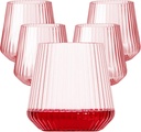 40 Pack Plastic Ribbed Wine Glasses, 14Oz Origami Disposable Wine Glasses Unbreakable Clear Plastic Cocktail Glasses Recyclable Shatterproof Reusable Wine Cups (14oz-pink-40pack)