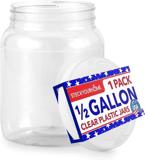 [BRSRMAIBAQCROYL7] Stock Your Home Half Gallon Clear Plastic Jars with Lids (1 Pack) 64 oz Wide Mouth Large Jar with Lid, Big Container for Candy, Cookies, Arts & Crafts, Bartender Money Tips, Kitchen & Pantry Storage