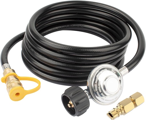 [BRSRAHAPAV6WCGT6] F271803 12ft Propane Heater Adapter Hose with Regulator, for Mr. Heater Big Buddy Indoor Outdoor Heater, 3/8 inch Female Quick Connect x QCC1 Propane Tank Connection, w/ 3/8" Female Flare Adapter