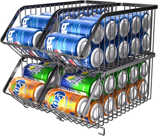 [BRSROGD3CABAMELD] Rhomba Tier Soda Can Dispenser Organizer Rack for Refrigerator, Kitchen, Countertop, Holds 40 Cans (black 4)