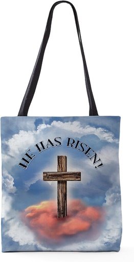 [BRSROBAFBF6GKCTH] CafePress He Has Risen Rugged Cross With Clouds 18"x18" Reusable Grocery Shopping Sling Tote Bag