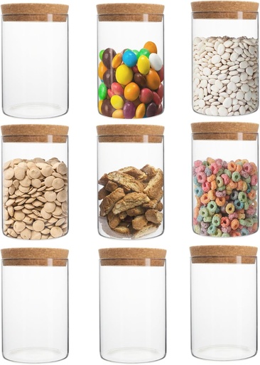 [BRSRAFAQOQCAMHQ6] Borosilicate Glass Storage jar, with cork Lid 21oz Airtight Containers, Suitable for candy, beans, flour, tea, nuts, cereals, peppercorns, coffee, Kitchen Pantry Organization and Storage jar (9PCS)
