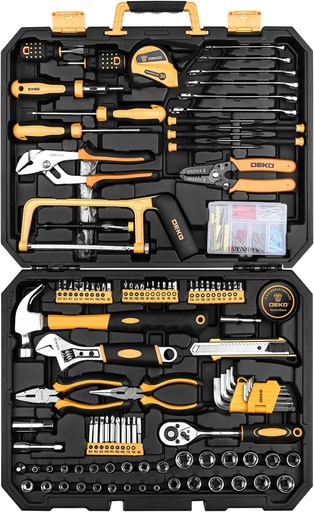 [BRSWYHQZCNYQGHI2] DEKOPRO 198 Piece Home Repair Tool Kit, Wrench Plastic Toolbox with General Household Hand Tool Set