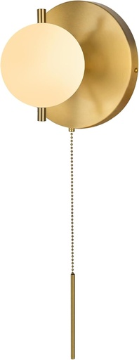 [BRSRMAYQCABQG3Q6] Gold Wall Sconce with Pull Chain Switch Mid Century Globe Sconce Milk Glass Brass Wall Light Fixture Indoor Wall Mount Lights for Bedroom Living Room Bathroom Hallway Stairway