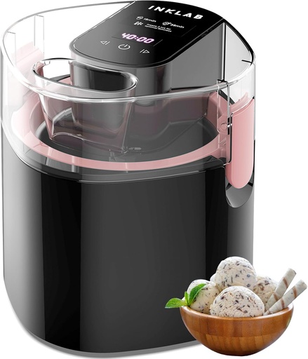 [BRSRAZT4BZ7WCYDU] INKLAB Ice Cream Maker, Ice Cream and Frozen Yogurt Machine, 1.5-Qt Double Insulated Freezer Bowl, LCD Screen and Timer, Quick Results Easy to Clean (Black & Pink, medium)