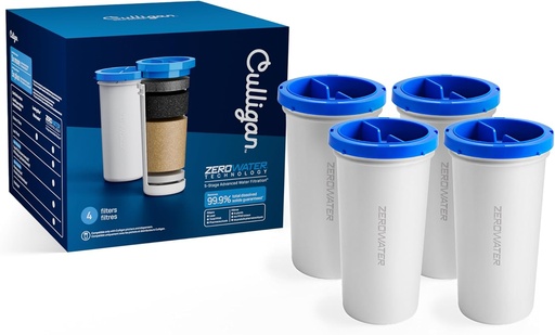 [BRSRACYFA4IAMEL5] Culligan with ZeroWater Technology Replacement Filter 4-Pack, 5-Stage Advanced Water Filter – IAPMO Certified to Reduce Lead, Total PFAS (Forever Chemicals), Mercury, Fluoride, and Chlorine