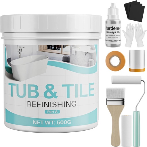 [BRSRAHA2C4BA4AYV] Tile Paint, 17.6oz Tub and Tile Paint Refinishing Kit with Tools and Hardener, Easy to Use for Countertop Bathroom Bathtub Kitchen Sink, Semi-Gloss White, Low Odor，25-30sq.ft