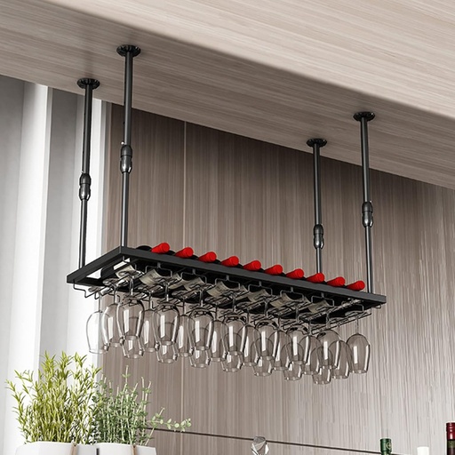 [BRSRAHYDCIBAGCLL] Wine Rack Ceiling Bottle Rack Wine Bottle Holder Hanging Wine Glass Goblet Shelf Wine Displays for Room/Wine Cellar/Bar Black/120 * 30Cm,140 * 30cm