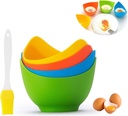 Egg Poacher, 4 Pack Egg Boiler Mold Cup, Poached Egg Cups with Ring Standers, Silicone Egg Poacher Cooker for Microwave Stovetop Air Fryer, with Extra Oil Brush, BPA Free