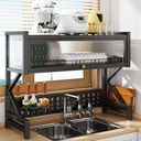 Over The Sink Dish Drying Rack,2 Tier Carbon Steel/PC Cabinet Door Drainer, Large Sink, for Kitchen Counter Organization 100x34.5x82cm (Black 85x34.5x82cm)