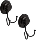Gecko-Loc Heavy Duty Suction Cup Hooks (2 Pack - Black) Stainless Steel Shower Hooks for Shower, Bathroom & Kitchen - Durable Hold Loofah, Towels & More - Powerful Vacuum Seal Technology
