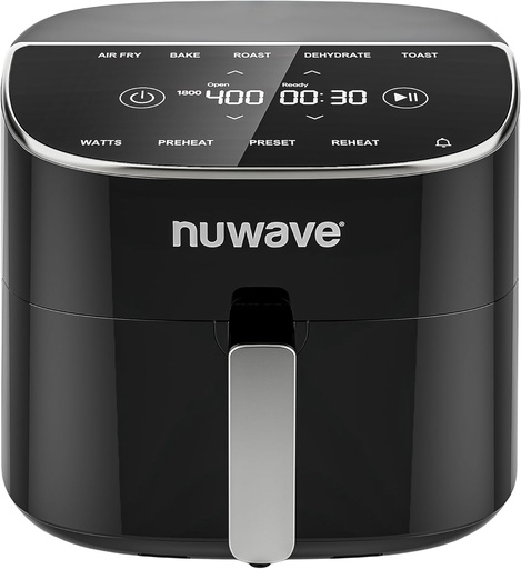 [BRSROBAKA4CG2DIY] Nuwave Brio Plus 8 Qt Air Fryer, PFAS Free, New & Improved, Digital Touch Screen, Cool White Display, 50°F~400°F in Precise 5°, 5 Cook Functions, 100 Presets & 50 Memory, 3 Wattages 700, 1500, 1800