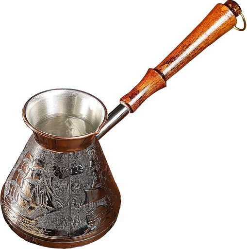 [BRSW2FAPPMCAEC3U] AEVVV Scarlet Sails Turkish Greek Copper Turk 600ml 20oz Neat Cezve Coffee Maker With Wooden Handle