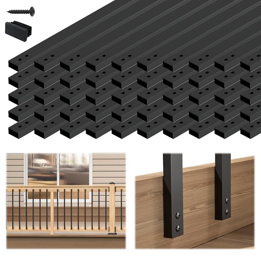 [BRSROHA6OIOQE3TX] Muzata 50Pack 32'' Aluminum Deck Balusters Facemount Rectangular Railing Metal Spindles with Screws Stair Porch Staircase Deck Spindles for Wood and Composite Fencing WT34