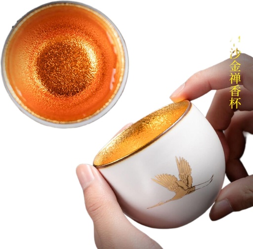 [BRSREYINOUPRUC3X] Z279 Portable Tea Set Home,Traveling 汝窑24k黄金盏 大号茶杯主人杯 Loose Leaf Tea cup 单杯开片 Ceramic Tea Cup,陶瓷鎏金杯 Tea Set Sake Cup 单杯礼盒