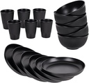 18pcs Wheat Straw Dinnerware Sets HXYPN Unbreakable Dinnerware Set Kitchen Cups Plates and Bowls Sets Reusable Dish Sets Dishwasher and Microwave Safe Plates Black