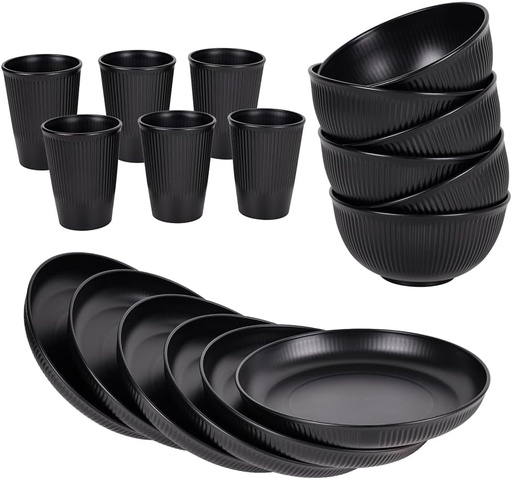 [BRSROHYYAQFGE3LG] 18pcs Wheat Straw Dinnerware Sets HXYPN Unbreakable Dinnerware Set Kitchen Cups Plates and Bowls Sets Reusable Dish Sets Dishwasher and Microwave Safe Plates Black