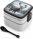 Snow Elk Bento Box 1000ml Leak Proof Lunch Container with Removable Dividers & Spoon - BPA-Free PP Stackable Lunch Box for Work, Office, Picnic, Travel, Dining Out