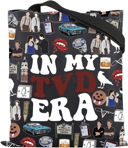 [BRSRA233OUOQKCI4] ZJXHPO TVD Tote Bag Vampire Movie Inspired Gift In My TVD Era Reusable Grocery Shopping Bag TVD Merch (BL TVD Era Tote), Medium