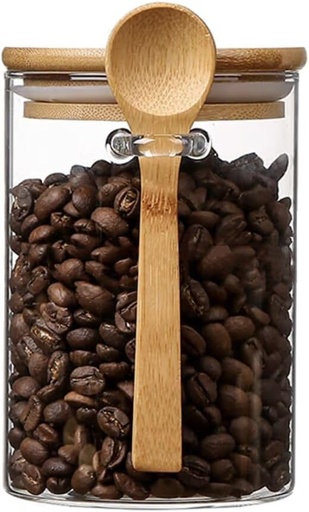 [BRSROGQ7DEAQM3DA] Airtight Food Storage Containers with Bamboo Lids and Spoon for Coffee Beans, Flour, Cookie, Sugar, Tea, Nuts and Spice Bath salt and more(1 Pack)