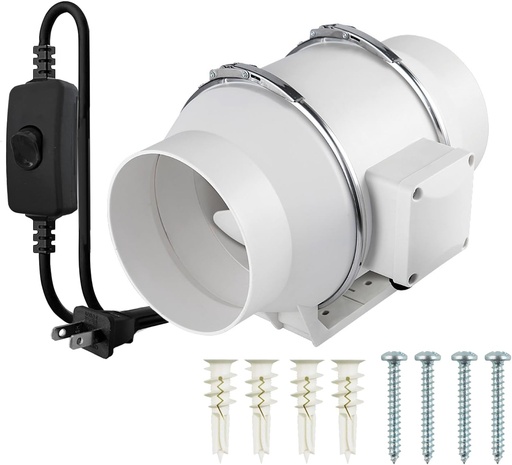 [BRSRAA36CQIW2A33] 6 Inch Inline Exhaust Duct Fan, 75W High Efficiency 390 CFM Flow Ventilation System Intake Air Fan For Duct Vent Bathroom, Kitchen, Grow Tent, Hydroponics